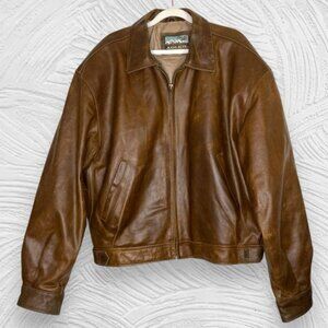 Vintage 90s Adler chestnut brown full zip dad style leather jacket size L
